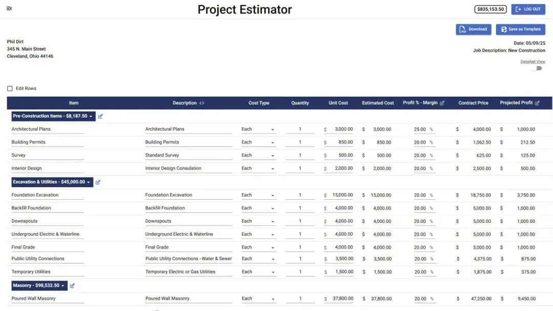 project estimating software for general contractors